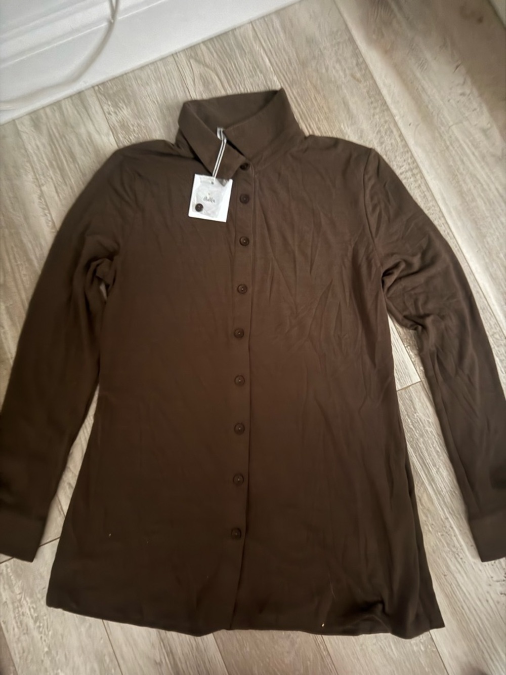 Adika Brown Button-Up Shirt with Heart Tag